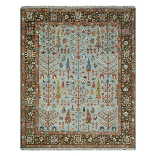 Full Tree of Life Oushak wool rug in silver, brown, and rust