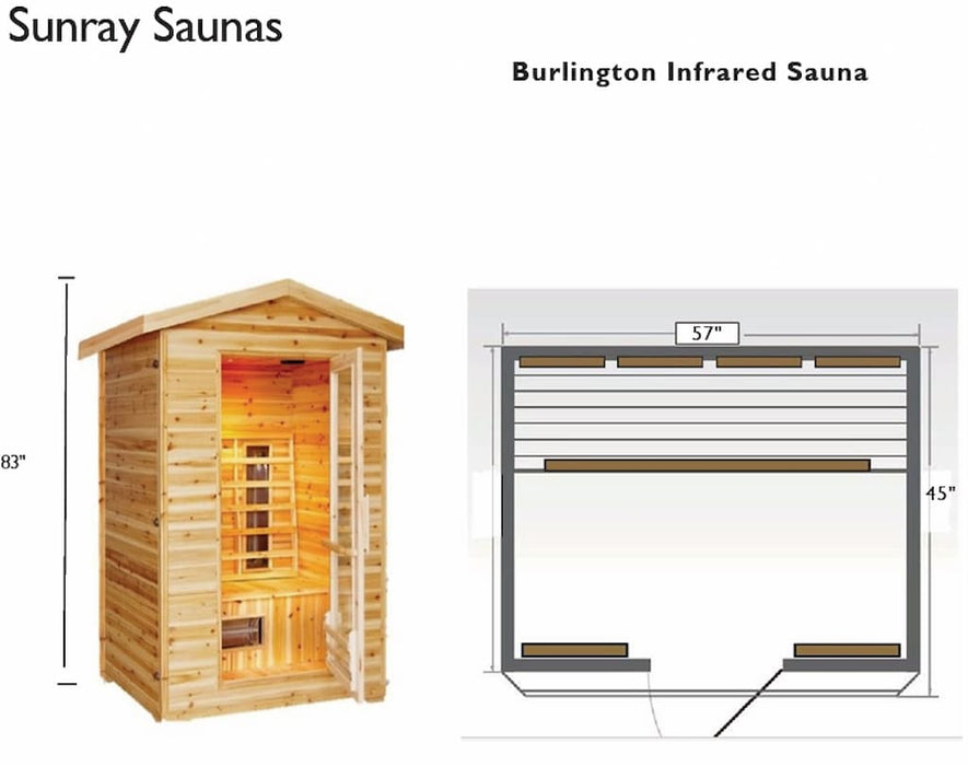 Sunray - Burlington 2-Person Outdoor Infrared Sauna - HL200D - Dimensions