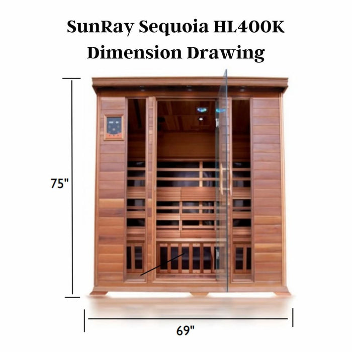 Sunray - Sequoia 4-Person Indoor Infrared Sauna - HL400K - Dimension Drawing