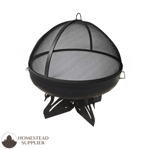 Master Flame Round Fire Pit Bowl with Black Swan Base and Grate with Hybrid Steel Dome Screen