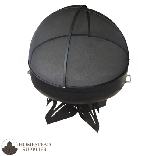 Master Flame Round Fire Pit Bowl with Black Swan Base and Grate with Stainless Steel Pivot Screen