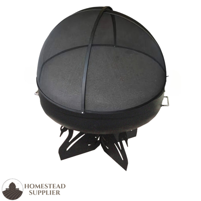 Master Flame Round Fire Pit Bowl with Black Swan Base and Grate with Stainless Steel Pivot Screen