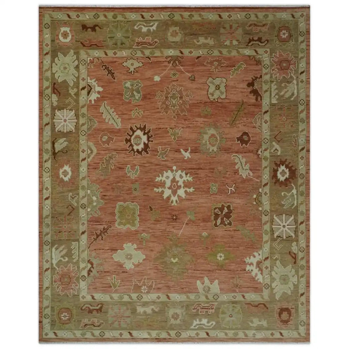 Full frontal view of the hand-knotted traditional Oushak wool rug