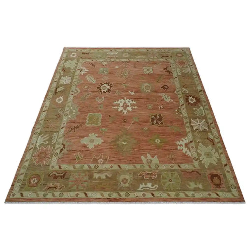 Low frontal full view of the hand-knotted Oushak rug