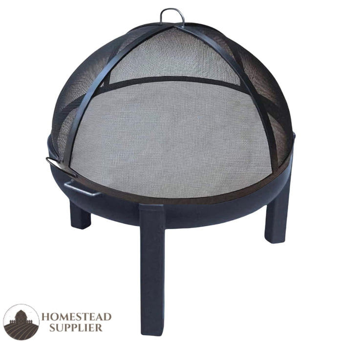 Master Flame Round Fire Pit Bowl with Tripod Base and Grate with Stainless Steel Dome Screen