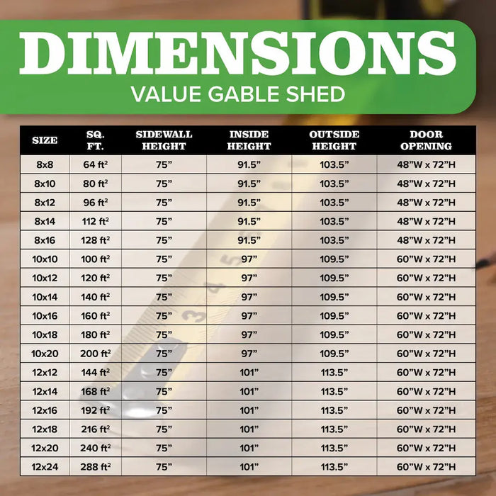 Little Cottage Company - Value Gable Shed - Dimensions