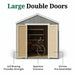 Diagram of Little Cottage Co Value Gable Shed storage shed with large double doors, showing features like 2x3 bracing and spacious entrance.