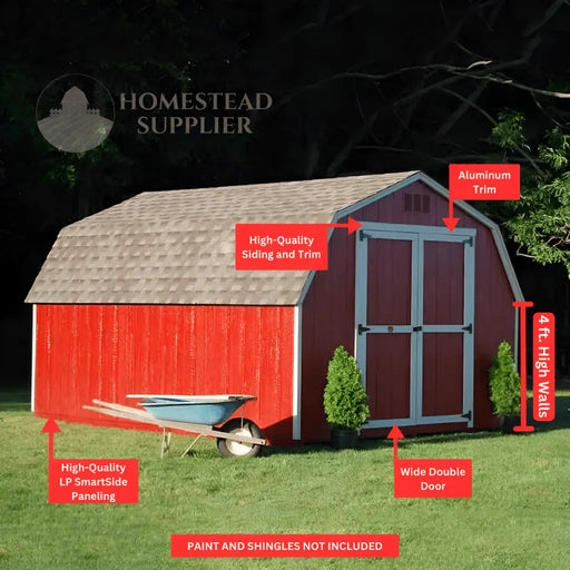 Little Cottage Company - Value Gambrel Barn 4 Sidewall Kit - Parts Labeled