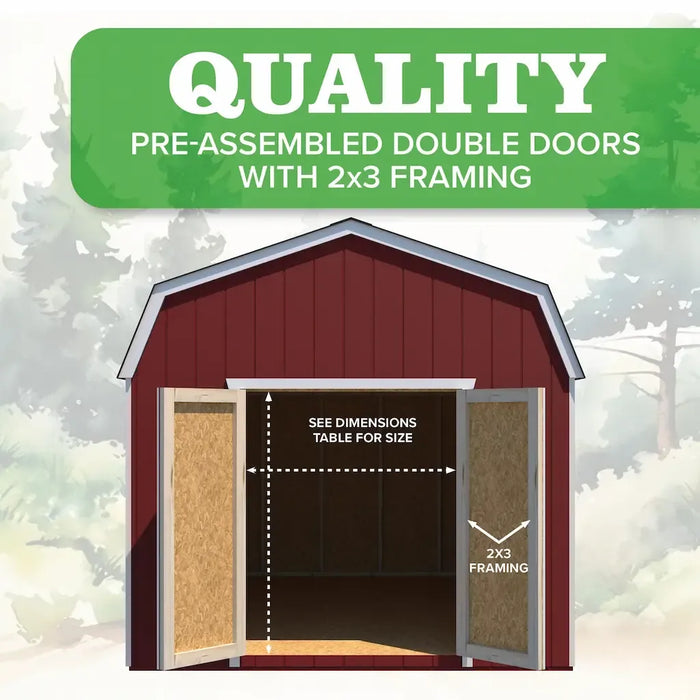 Little Cottage Company - Value Gambrel Barn with 6 Sidewall - Double Doors with 2x3 Framing