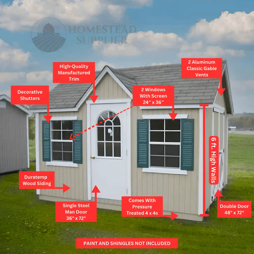 Little Cottage Company - Classic Wood Cottage Shed - Parts Labeled