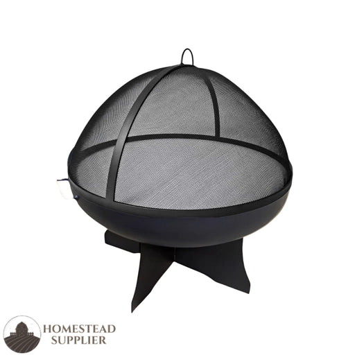 Master Flame Round Fire Pit Bowl with Standard X Base and Grate with Hybrid Steel Dome Screen