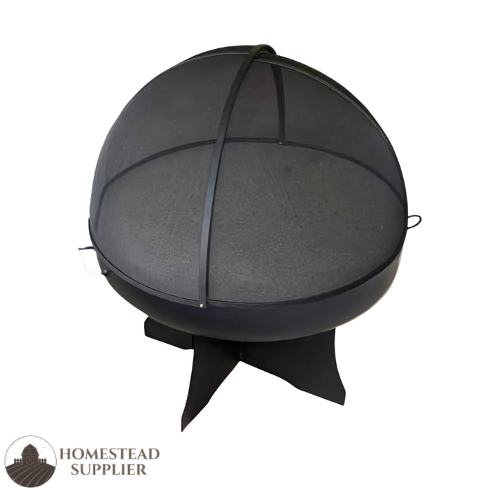 Master Flame Round Fire Pit Bowl with Standard X Base and Grate with Hybrid Steel Pivot Screen
