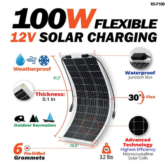 Mega 100 Watt Flexible Solar Panel - Specifications