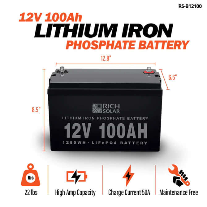 Rich Solar 12V 100Ah LiFePO4 Lithium Iron Battery