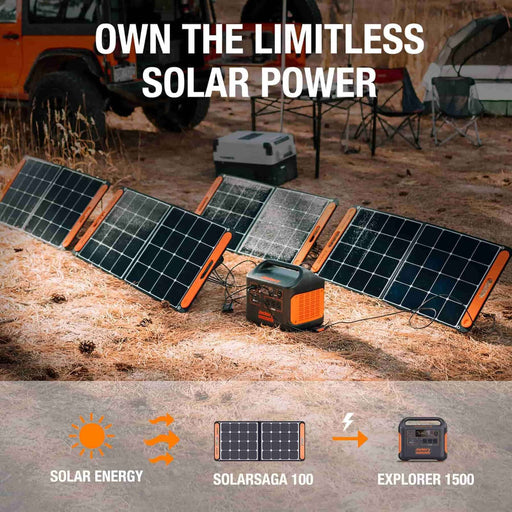 Jackery Solar Generator 1500 with Solar Saga 100W - Side View