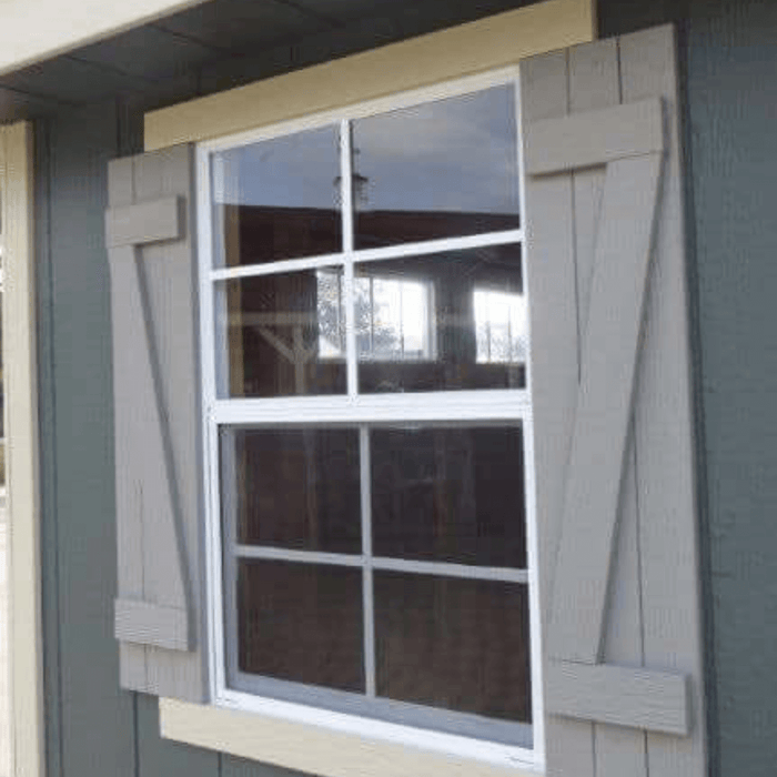 Window with shutters on EZ Fit Riverside shed kit.
