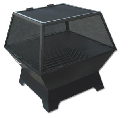 Master Flame 36" x 36" Square Fire Pit with Grate and Hinged Screen in Carbon Steel - Full View