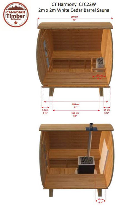 Canadian Timber Harmony Outdoor Sauna Specifications Inside