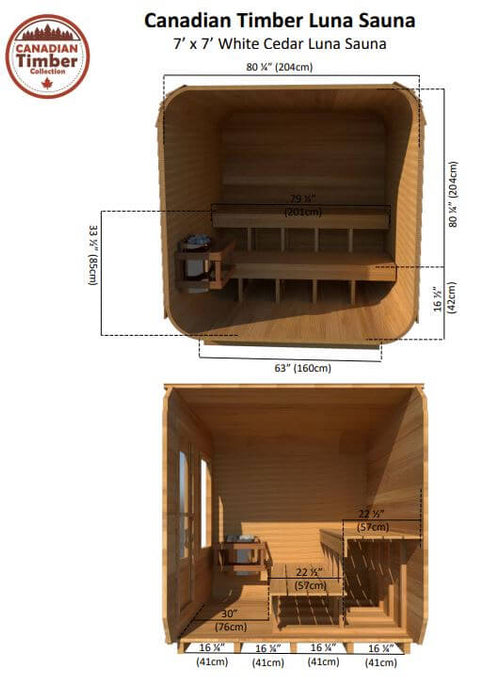 Dundalk Canadian Timber Luna Outdoor Sauna Inside Specifications