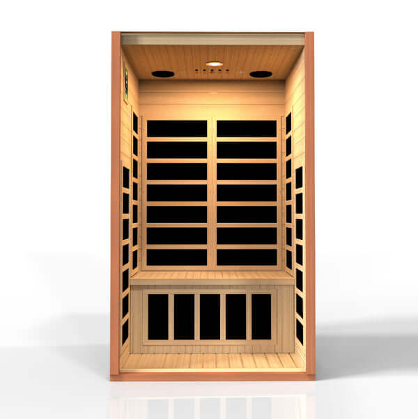 Golden Designs Dynamic Avila 1-2-person Infrared Sauna with Low EMF in Canadian Hemlock - Inside View