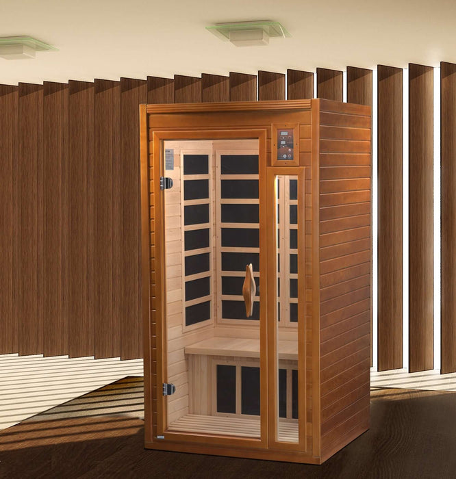 Golden Designs Dynamic San Marino Elite 2-person Infrared Sauna with Ultra Low EMF in Canadian Hemlock - Indoor