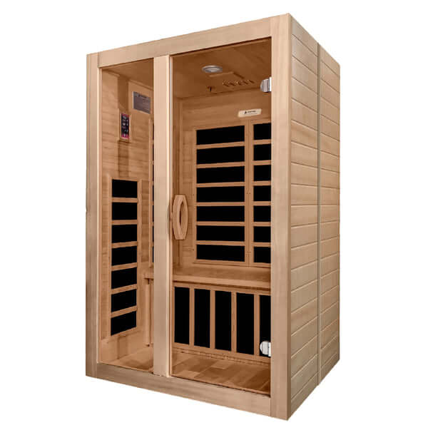 Golden Designs Dynamic Santiago 2-person Infrared Sauna with Low EMF in Canadian Hemlock - Side View