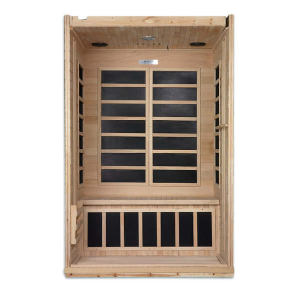 Golden Designs Dynamic Venice 2-person Infrared Sauna with Low EMF in Canadian Hemlock - Inside View