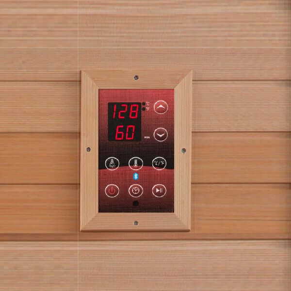 Golden Designs Dynamic Geneva Elite 1-2-person Infrared Sauna with Near Zero EMF in Canadian Hemlock - Control