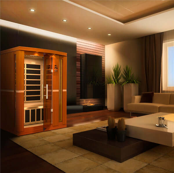 Golden Designs Dynamic Vittoria 2-person Infrared Sauna with Low EMF in Canadian Hemlock - Indoor