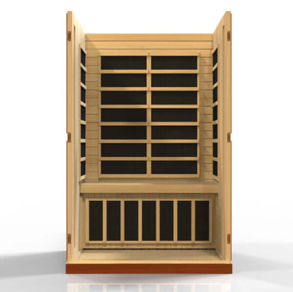 Golden Designs Dynamic Vittoria 2-person Infrared Sauna with Low EMF in Canadian Hemlock - Inside View