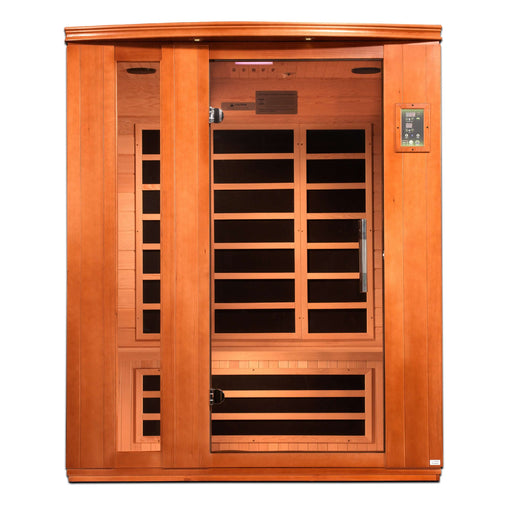 Golden Designs Dynamic Lugano 3-person Infrared Sauna with Low EMF in Canadian Hemlock - Front View