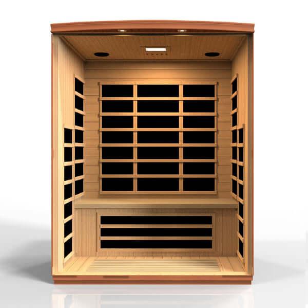 Golden Designs Dynamic Lugano 3-person Infrared Sauna with Low EMF in Canadian Hemlock - Inside View