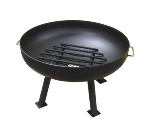 Master Flame Round Fire Pit Bowl with Four Leg Base-Round and Grate with Stainless Steel Pivot Screen - Full View