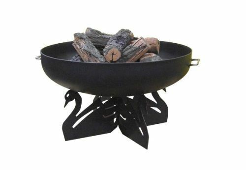 Master Flame Round Fire Pit Bowl with Black Swan Base and Grate with Stainless Steel Pivot Screen - Full View