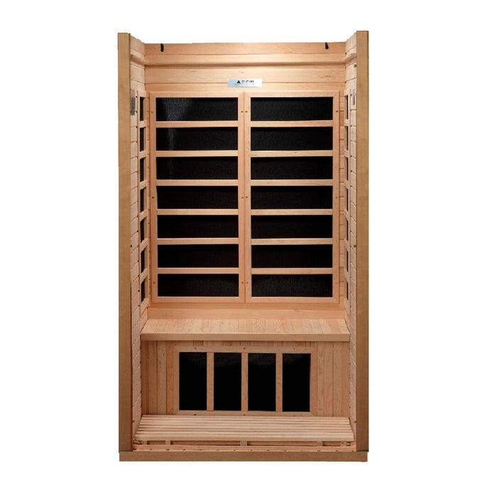 Golden Designs Dynamic Geneva Elite 1-2-person Infrared Sauna with Near Zero EMF in Canadian Hemlock - Inside View