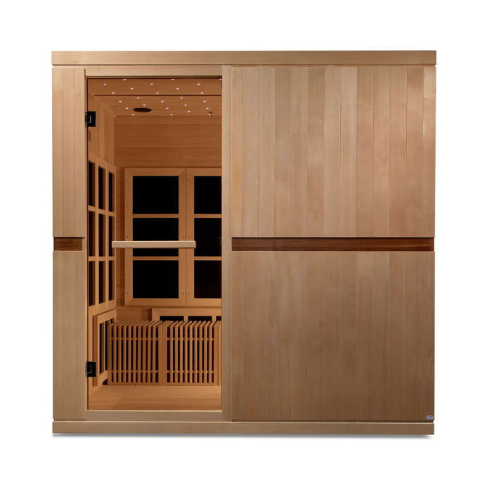 Golden Designs Dynamic Catalonia 8-person Infrared Sauna with Ultra Low EMF in Canadian Hemlock - Front View