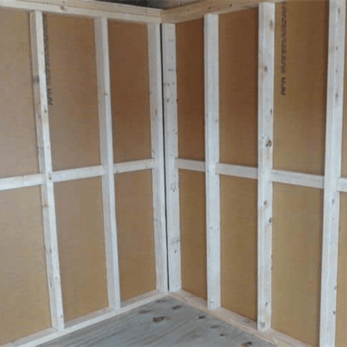 Wooden shed interior walls framing for insulation in backyard shed kit