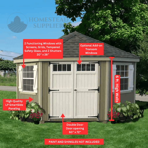 Little Cottage Company - 10x10 Colonial Five Corner Shed - Parts Labeled