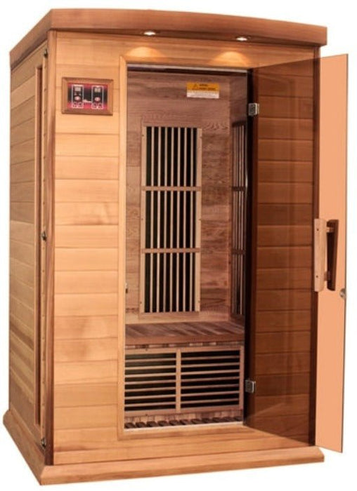 Golden Designs Maxxus 2-Person FAR Infrared Sauna with Low EMF in Canadian Red Cedar - Door Open