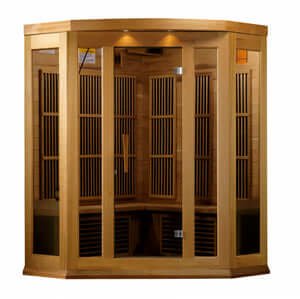Golden Designs Maxxus Corner 3-Person Infrared Sauna with Near Zero EMF in Canadian Red Cedar - Front View