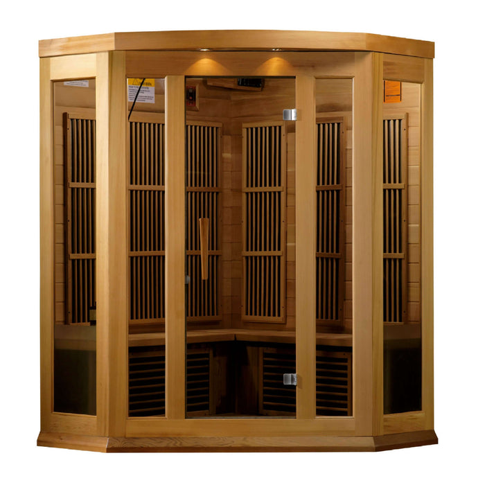 Golden Designs Maxxus Corner 3-Person FAR Infrared Sauna with Low EMF in Canadian Red Cedar