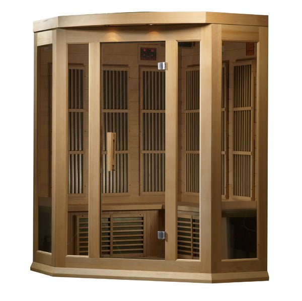 Golden Designs Maxxus Corner 3-Person FAR Infrared Sauna with Low EMF in Canadian Hemlock