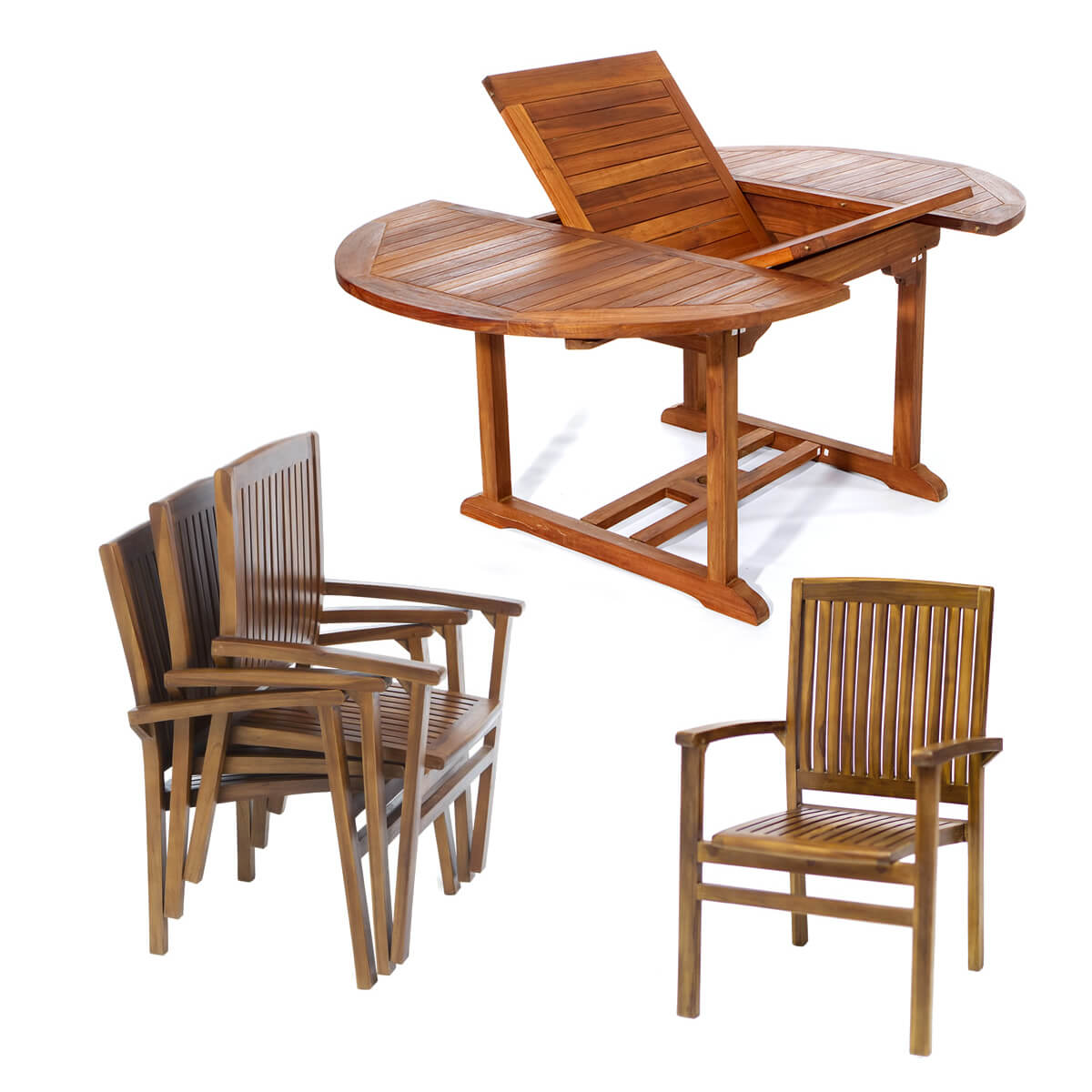 5pc Oval Table & Stacking Chairs Set | Homestead CedarWorks