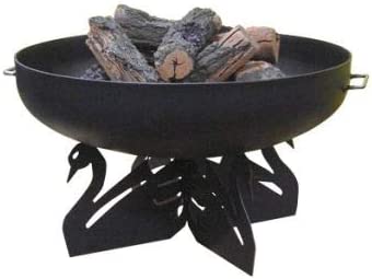 Round-Fire-Pit-Bowl-with-Black-Swan-Base-and-Grate-with-Carbon-Steel-Dome-Screen