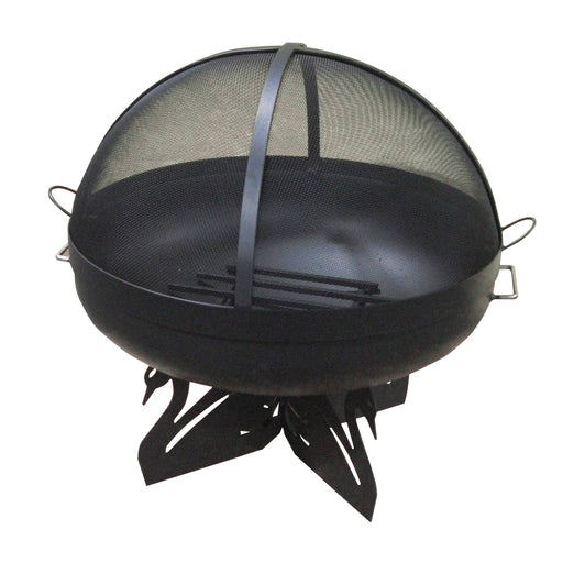 Round-Fire-Pit-Bowl-with-Black-Swan-Base-and-Grate-with-Stainless-Steel-Dome-Screen