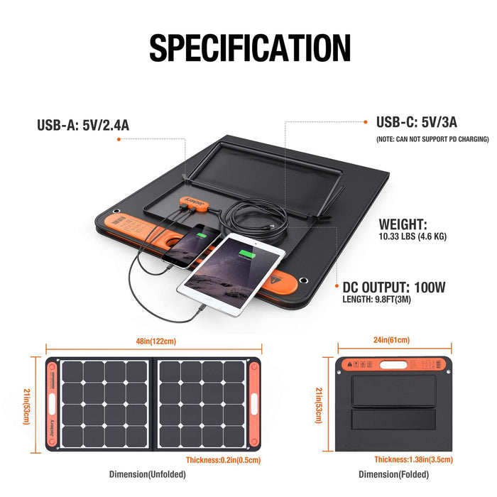 Jackery Solar Generator 880 (Jackery 800 + 1 or 2 Solar Saga and Solar Power Cable) - Specifications