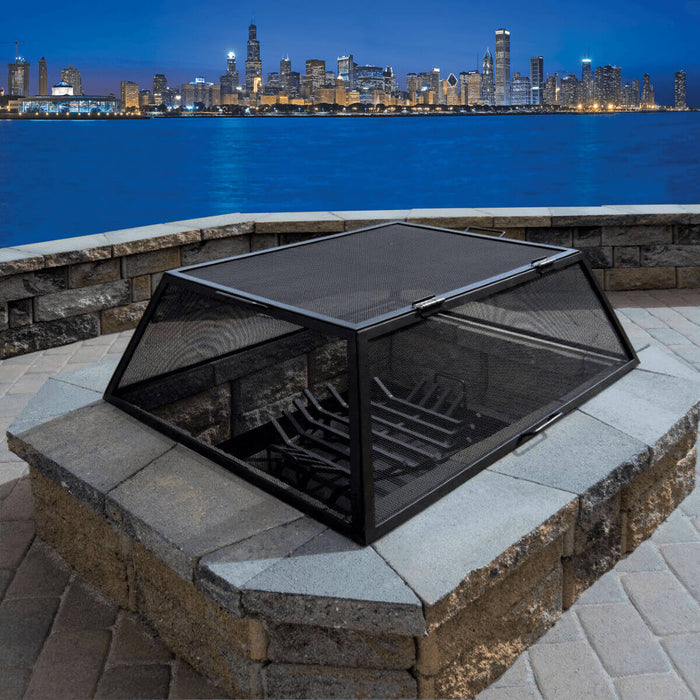 Master Flame Fire Pit Screen With Hinged Access, Carbon Steel - Outdoor