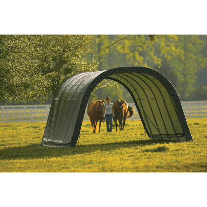 ShelterLogic 12x20x8 Round Style Run-In Shelter in Green - Outdoor