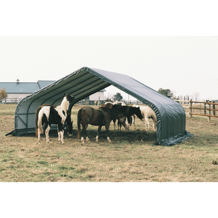 ShelterLogic 22x20x10 Peak Style Run-In/Hay-Storage Shelter with Green Cover - Outdoor