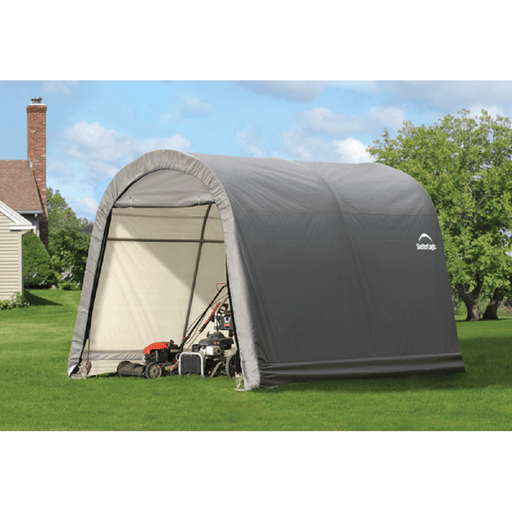 ShelterLogic 10'x10'x8' Round Top Style Storage Shed with Grey Cover - Full View